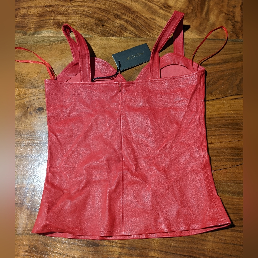 NWT RARE! AS by DF - Rouge Stretch Leather Bustier Top Corset | Coco Red | Small - Picture 2 of 16